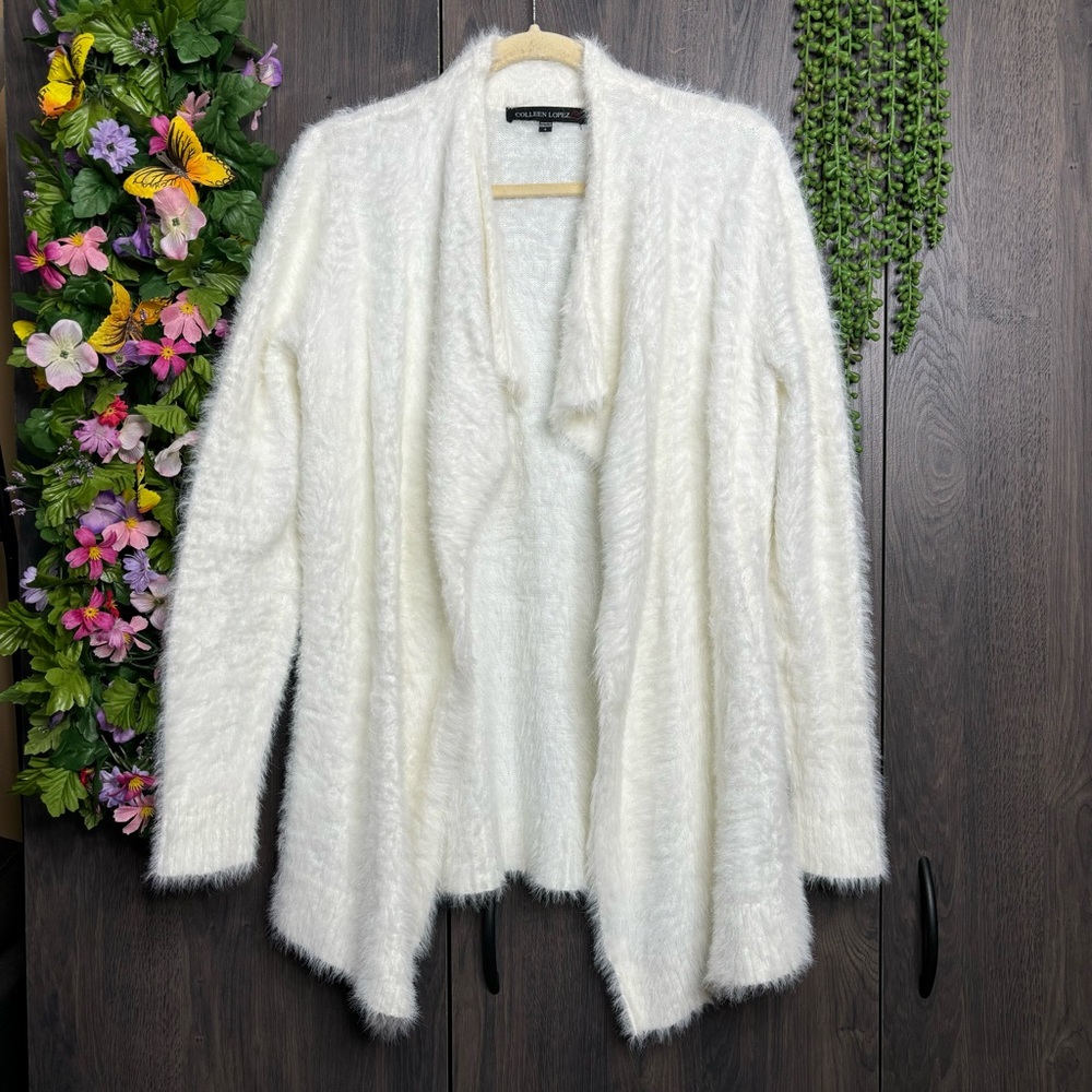 Colleen Lopez Cream Fuzzy Open Front Cardigan Siz… - image 1